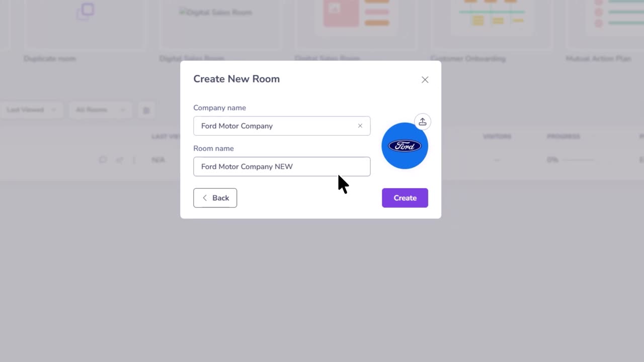 Aligned create new room dialog